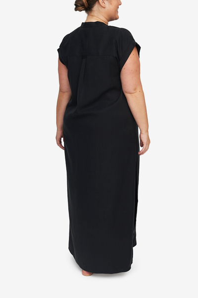 Long Two Pocket Sleep Shirt Black Tencel Twill Plus