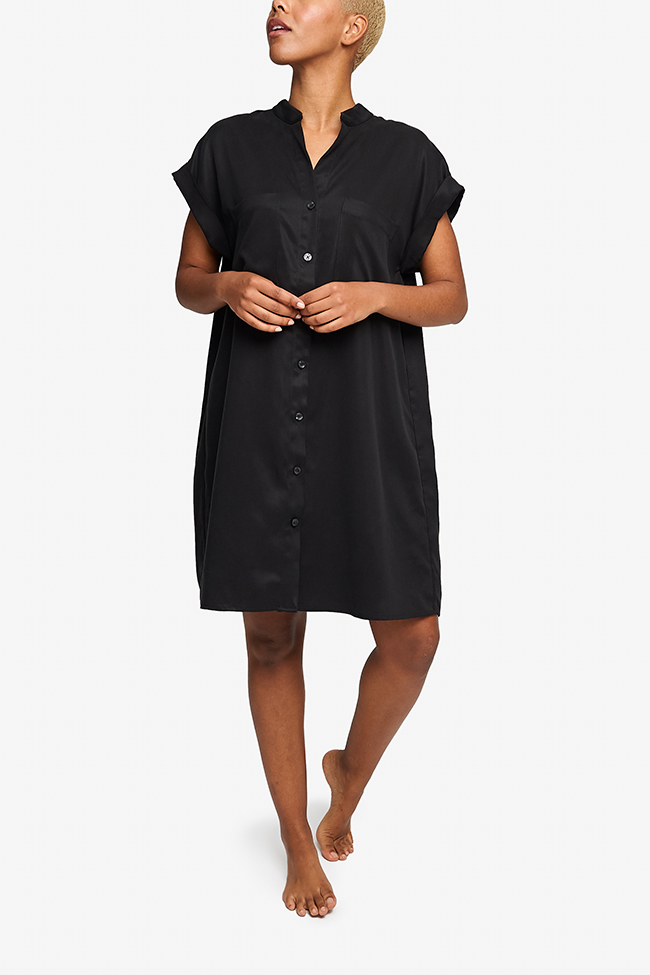 Two Pocket Sleep Shirt Black Tencel Twill