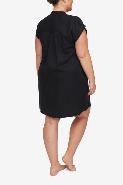 Two Pocket Sleep Shirt Black Tencel Twill PLUS
