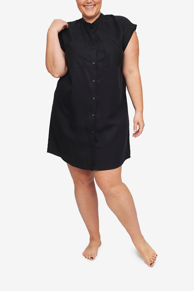 Two Pocket Sleep Shirt Black Tencel Twill PLUS