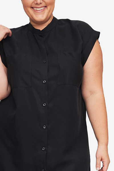 Two Pocket Sleep Shirt Black Tencel Twill PLUS