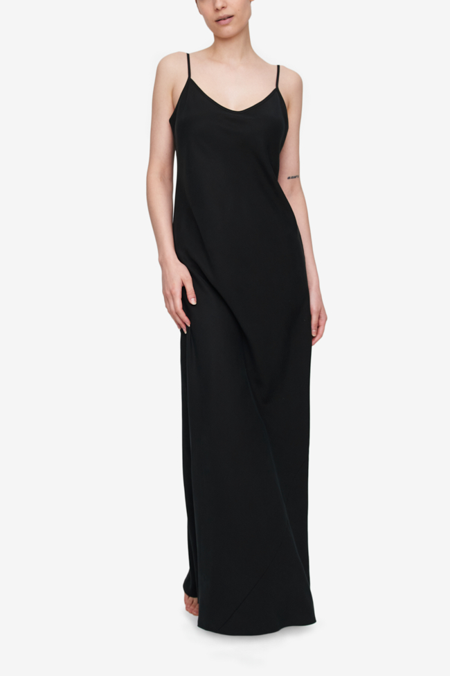 Full Length Slip Dress Black Tencel Twill