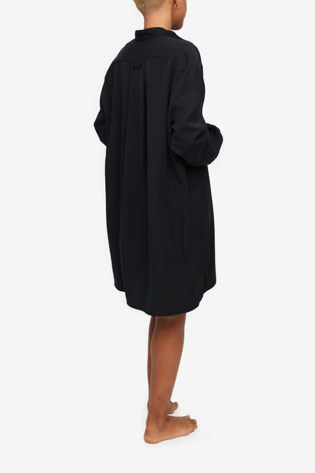 Short Sleep Shirt Black Tencel Twill