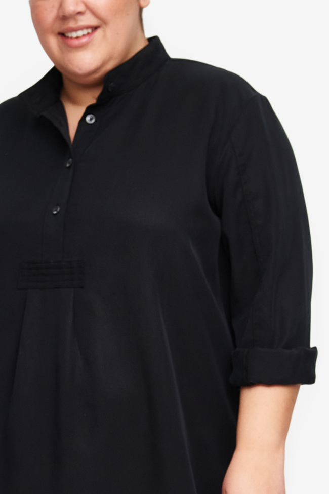 Short Sleep Shirt Black Tencel Twill PLUS