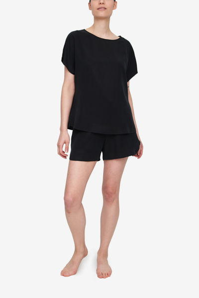 Set - Woven T-Shirt and Curved Hem Short Black Tencel Twill