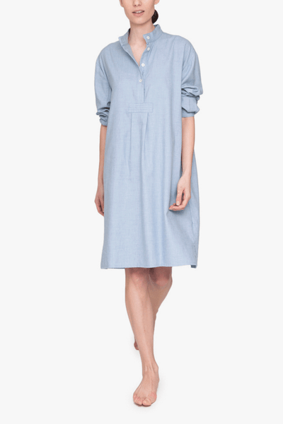 front view long sleep shirt blue cashmarello cotton cashmere blend by the Sleep Shirt