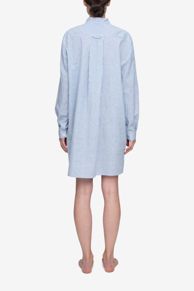 Short Sleep Shirt Blue Check Linen Blend