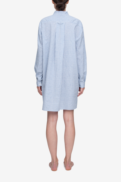 Short Sleep Shirt Blue Check Linen Blend