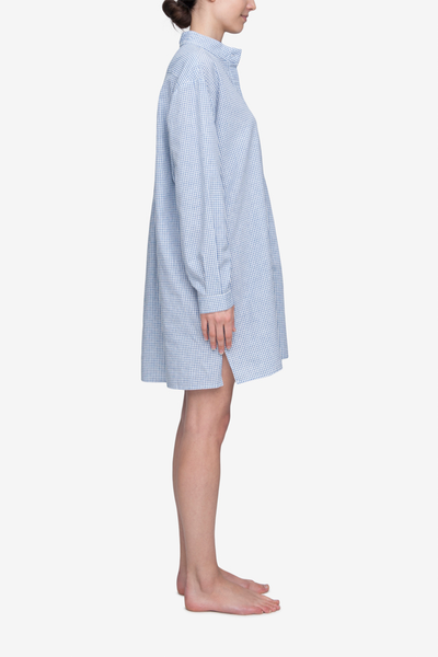 Short Sleep Shirt Blue Check Linen Blend