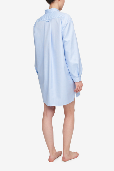 Short Sleep Shirt Blue Cotton Chevron