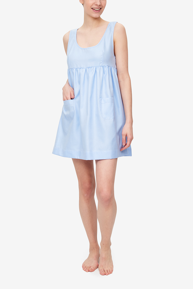 Pocket Nightie Blue Cotton Chevron