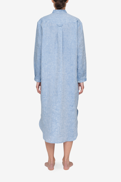 Ankle Length Sleep Shirt Blue Linen