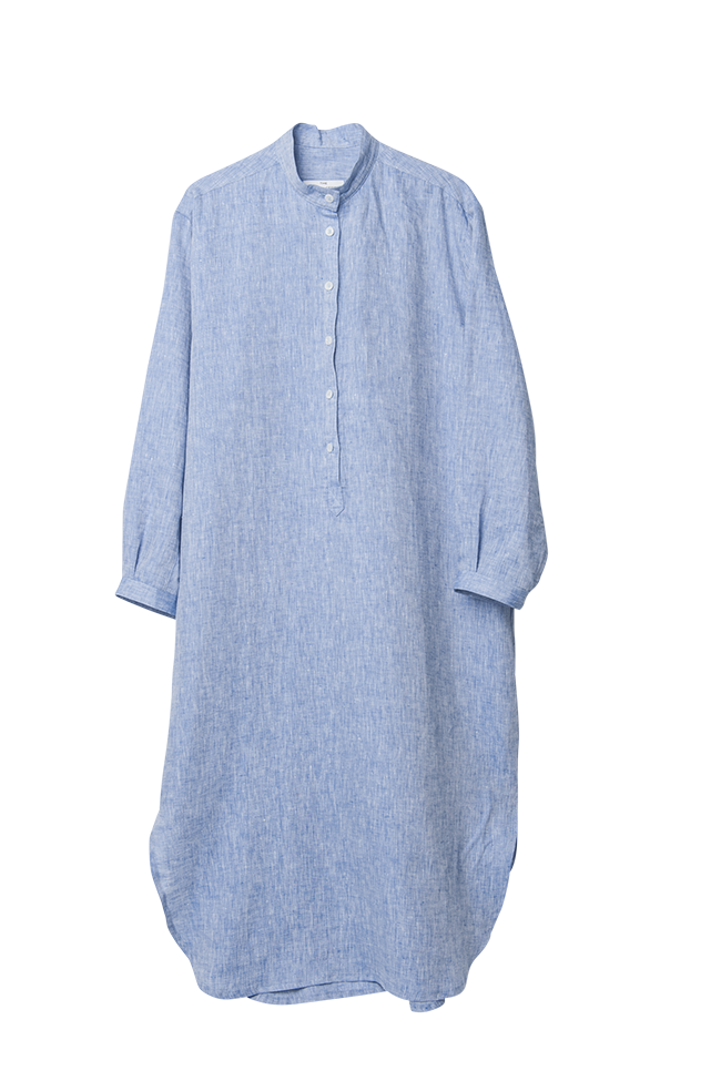 Ankle Length Sleep Shirt Blue Linen
