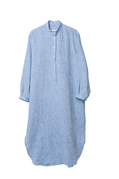 Ankle Length Sleep Shirt Blue Linen
