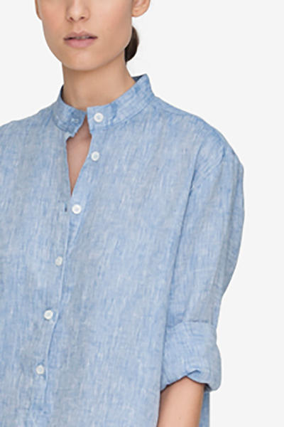Ankle Length Sleep Shirt Blue Linen