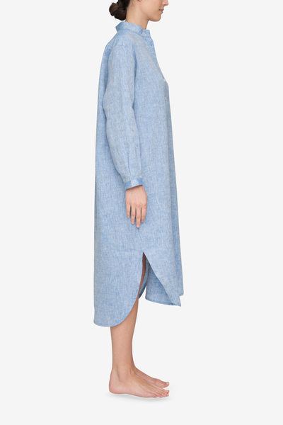 Ankle Length Sleep Shirt Blue Linen