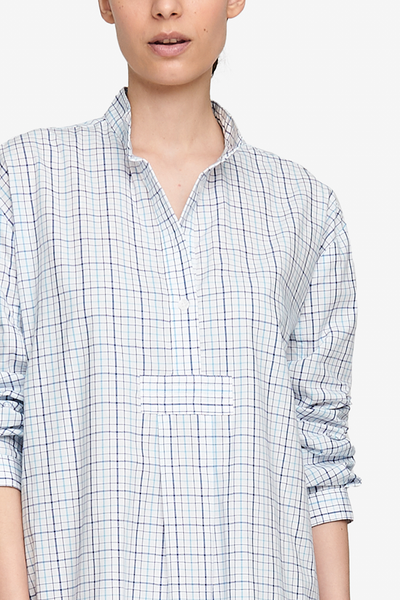 Long Sleep Shirt Blue Multi Check