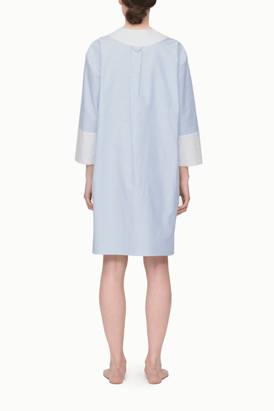 back view knee length v-neck shirt dress blue oxford stripe cotton by the Sleep Shirt