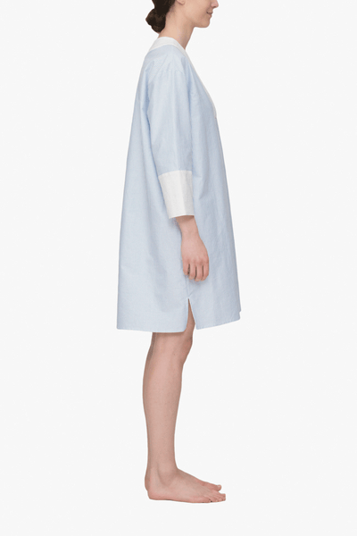 V Neck Sleep Shirt Blue Oxford Stripe with White Oxford Contrast