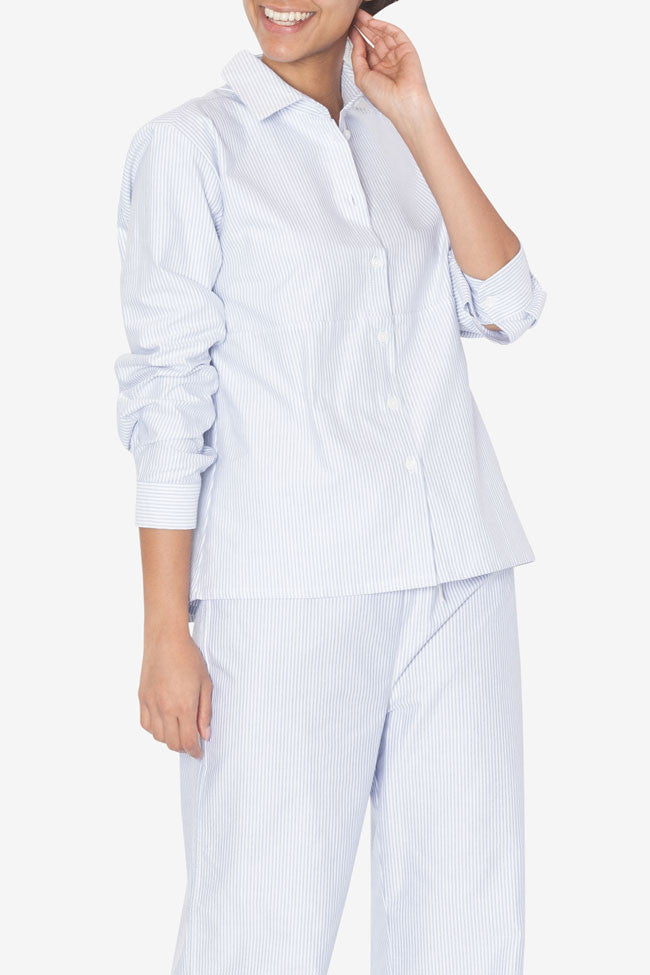 Button Down Top Blue Oxford Stripe