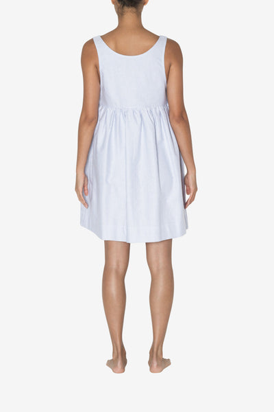 back view knee length pocket nightie blue oxford stripe cotton by the sleep shirt