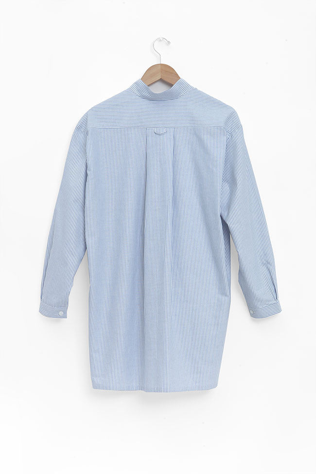 back view classic short sleep shirt blue oxford stripe cotton by the Sleep Shirt