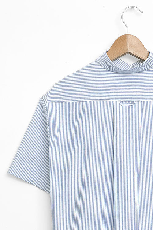 tshirt pajama set in blue oxford stripe cotton by The Sleep Shirt