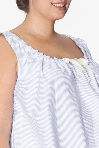 plus size sleeveless adjustable neckline nightie nightgown blue oxford stripe cotton by the Sleep Shirt