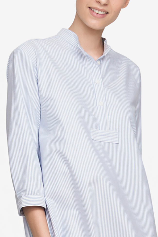 Full Length Sleep Shirt Blue Oxford Stripe