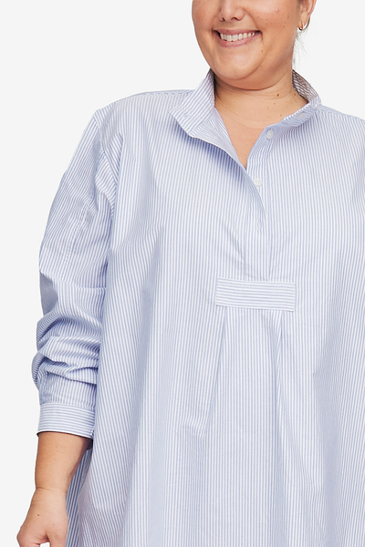 Long Sleep Shirt Blue Oxford Stripe PLUS