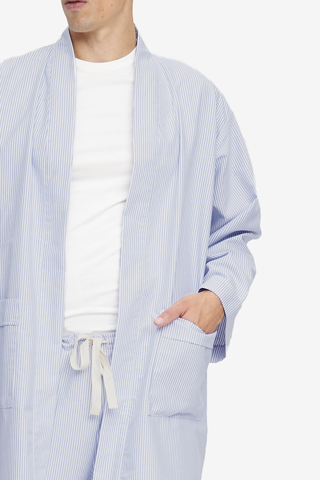 Men's Unisex Robe Blue Oxford Stripe
