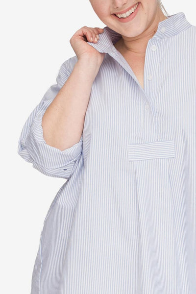 classic plus size short sleep shirt blue oxford stripe cotton by the Sleep Shirt