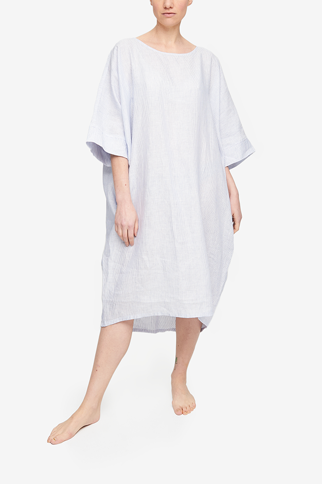 Pocket Kaftan Blue Pinstripe Linen