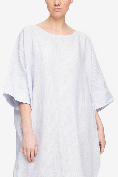 Pocket Kaftan Blue Pinstripe Linen
