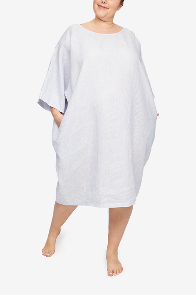 Pocket Kaftan Blue Pinstripe Linen
