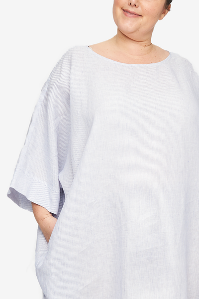 Pocket Kaftan Blue Pinstripe Linen