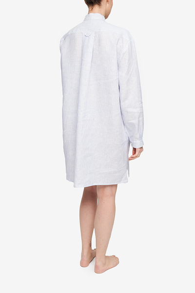 Short Sleep Shirt Blue Pinstripe Linen