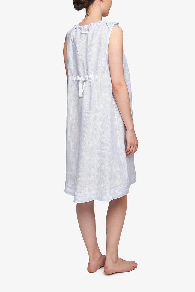 Sleeveless Nightie Blue Pinstripe Linen