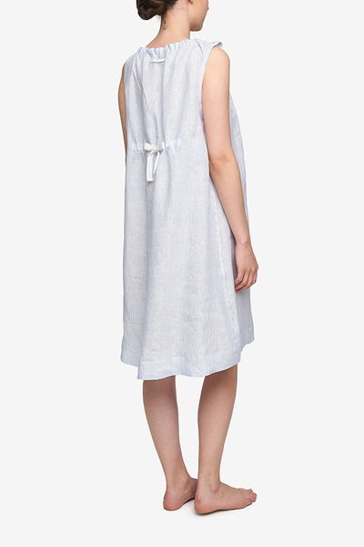 Sleeveless Nightie Blue Pinstripe Linen