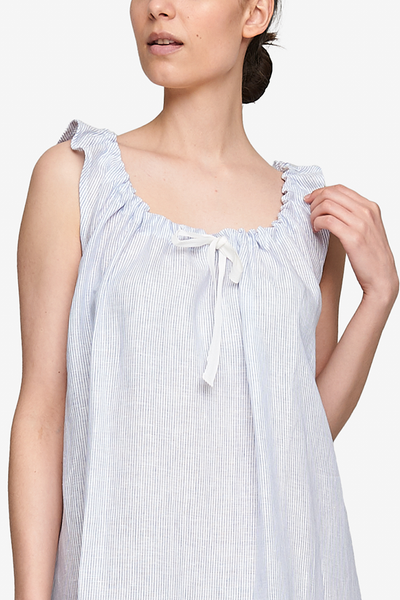 Sleeveless Nightie Blue Pinstripe Linen