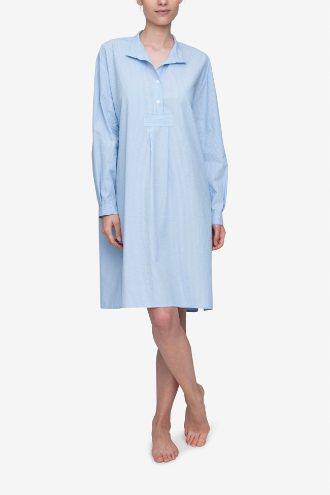 Long Sleep Shirt Light Blue Pinstripe Seersucker The Sleep Shirt