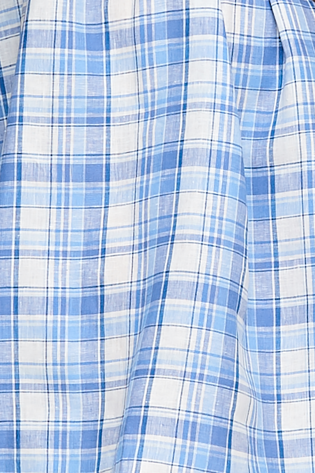 Short Sleep Shirt Blue Plaid Linen PLUS