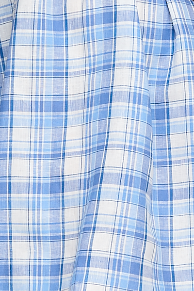 Cuffed Sleeve Shirt Blue Plaid Linen