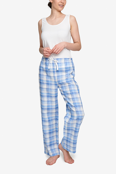 Lounge Pant Blue Plaid Linen