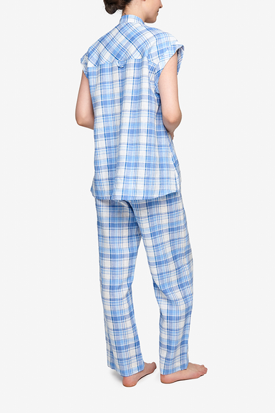 Lounge Pant Blue Plaid Linen