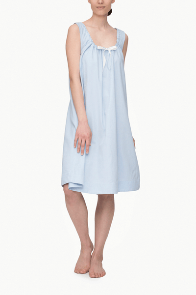 front view sleeveless adjustable neckline nightie nightgown blue royal oxford cotton by the Sleep Shirt