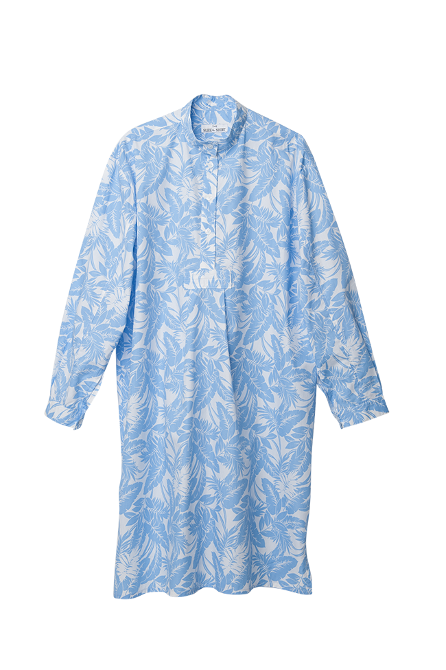Long Sleep Shirt Blue Tropical Print