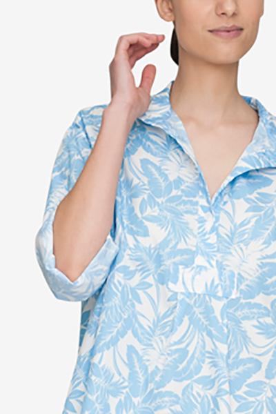 Long Sleep Shirt Blue Tropical Print