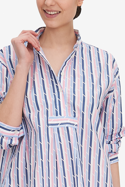 Long Sleep Shirt Blue & Pink Trio Stripe