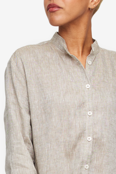 Ankle Length Sleep Shirt Brown Linen
